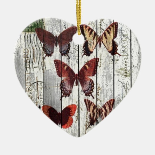 whitewashed barn wood bohemian french butterfly ceramic tree decoration (Front)