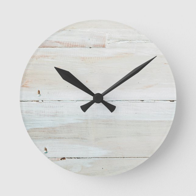 Whitewashed Barn Wood White Woodgrain Round Clock (Front)