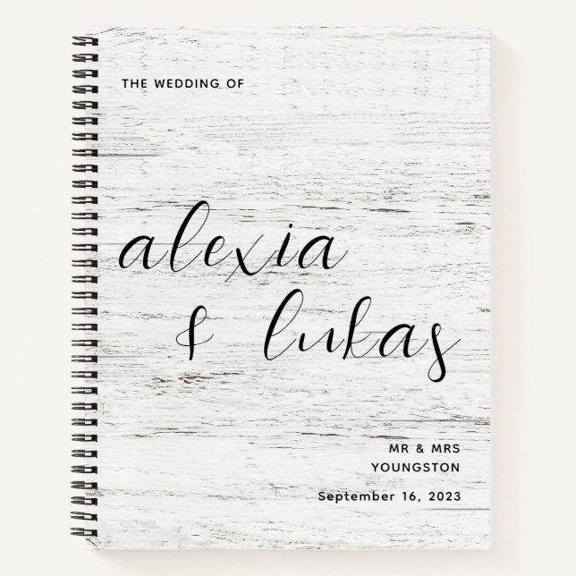 Whitewashed Wood Grain Wedding Guest Book (Front)