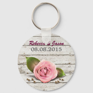 whitewashed wood pink rose french country wedding key ring