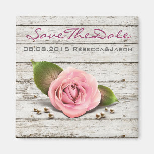 whitewashed wood pink rose french country wedding magnet