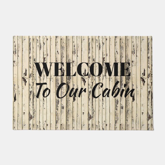whitewashed wood welcome to our cabin doormat (Front)