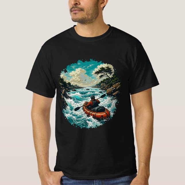 Whitewater Kayaking Packrafting River Rapids Adven T-Shirt (Front)