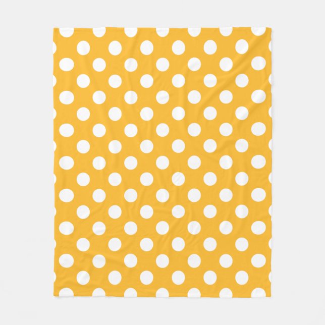 Whitle polka dots on yellow fleece blanket (Front)