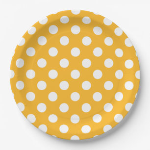 Whitle polka dots on yellow paper plate