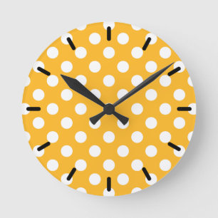 Whitle polka dots on yellow round clock