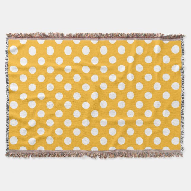 Whitle polka dots on yellow throw blanket (Front)