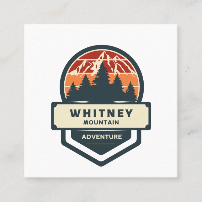 Whitney mountain peak climbing and hiking square business card (Front)
