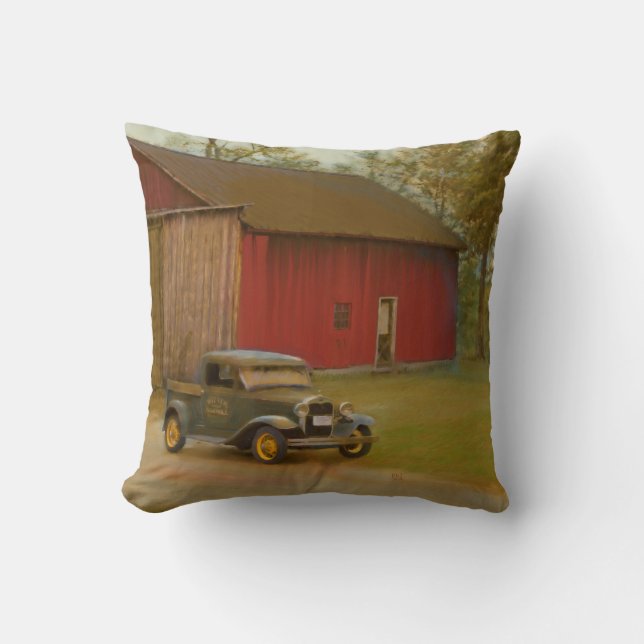 Whitter Sawmill Truck Oil Painting Throw Pillow (Front)