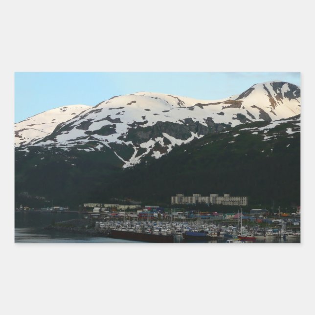 Whittier at Dusk Scenic Alaska Photography Rectangular Sticker (Front)