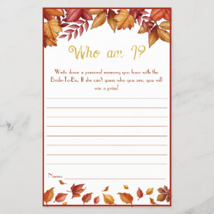 Who Am I? Autumn Bridal Shower Game Flyer
