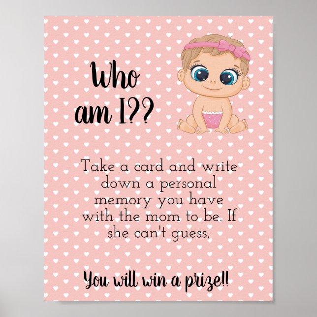 Who Am I? Baby Shower Game Sign Printable (Front)