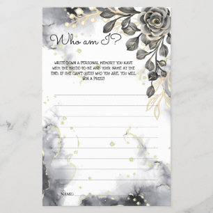 Who am I Black Roses Bridal Shower Game Card