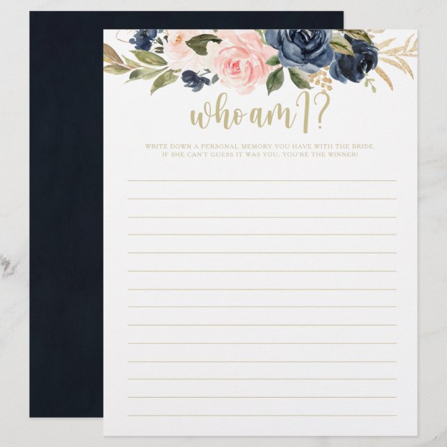 Who Am I Floral Gold Bridal Shower Game (Front/Back)