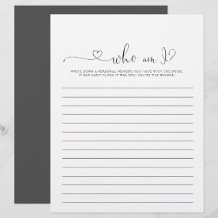Who Am I Love Fancy Script Bridal Shower Game