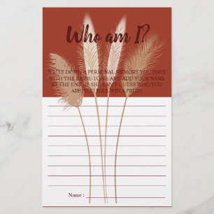 Who am I? Pampas Bridal Shower Game Card