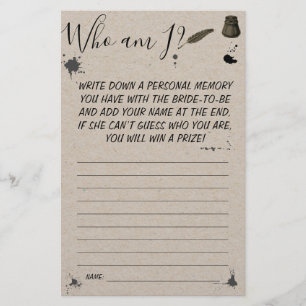 Who am I?   Pen & Inkwell Bridal Shower Game Card
