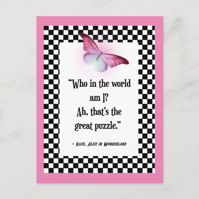 Who Am I? Wonderland Alice Quote  Postcard (Front)