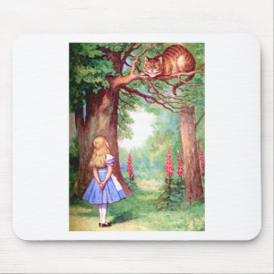 "WHO ARE YOU?" THE CHESHIRE CAT ASKS ALICE. MOUSE PAD