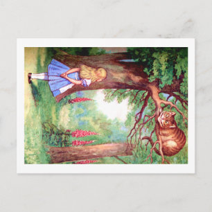 "WHO ARE YOU?" THE CHESHIRE CAT ASKS ALICE. POSTCARD