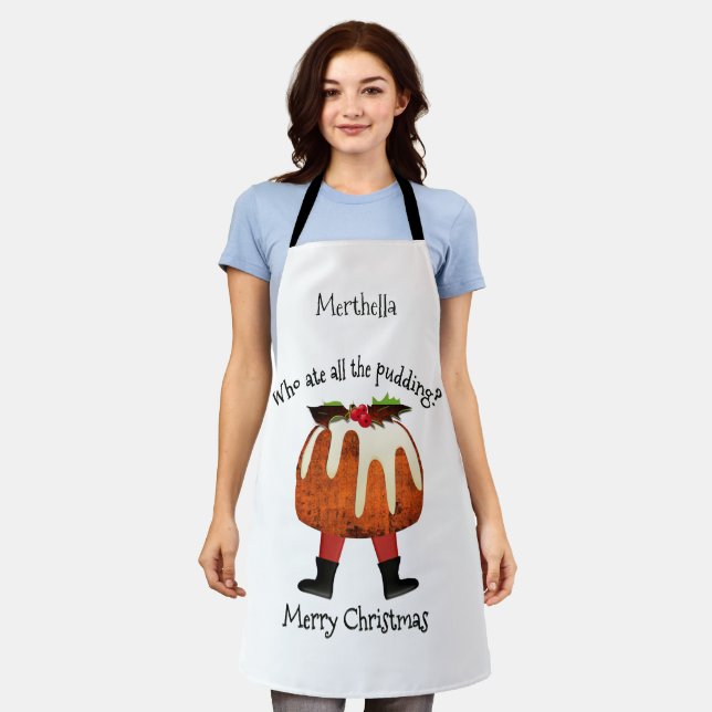 WHO ATE ALL THE PUDDING Christmas Apron (Worn)