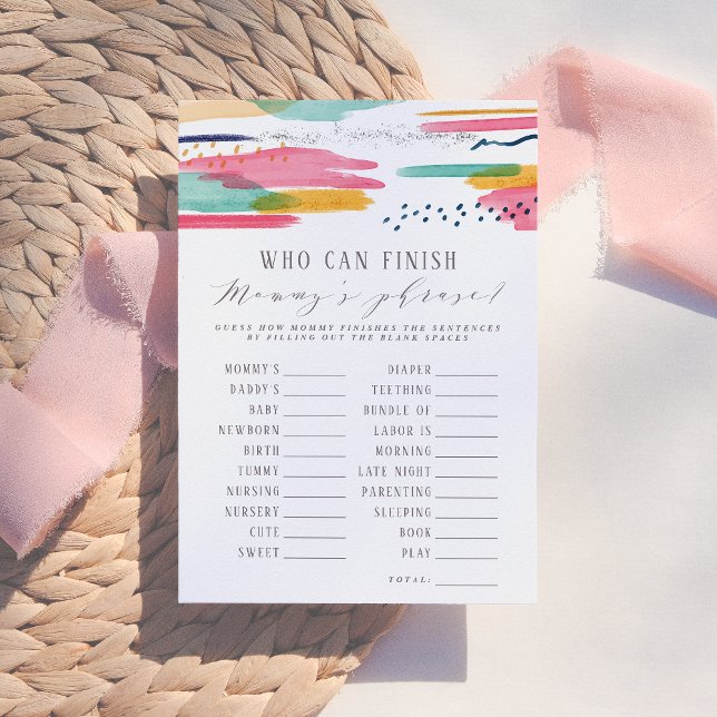 Who Can Finish Mummy's Phrase Abstract Pink & Blue Invitation (Creator Uploaded)