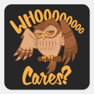 Who Cares Funny Carefree Cartoon Owl Drawing Square Sticker