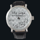 Who cares, I'm Retired! - eatlovepray logo Watch<br><div class="desc">Beautiful Grey and White Chevron Pattern Who Cares,  I'm Retired watches!   Funny watches for retiree.. Includes our eatlovepray logo. (can be removed upon request). Custom design accepted. Contact me for additional info. 

 Custom design request accepted. Click the 'ask the designer link" below.</div>