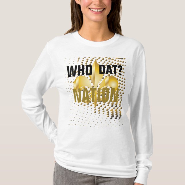 Who dat? nation/gold hearts black accent T-Shirt (Front)