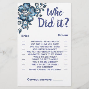Who did it Shower Game Card Blue Flower