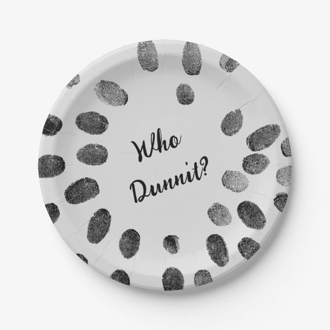 "Who Dunnit?" Birthday Murder Mystery Paper Plate (Front)