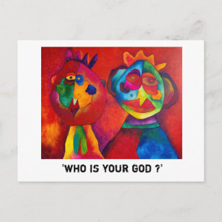'who is your god ?' postcard