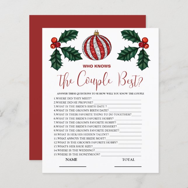 Who knows Couple best Winter Bridal Game (Front/Back)