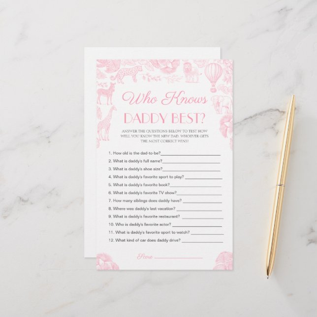 Who knows daddy best Baby Shower Game Card (Front/Back In Situ)