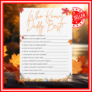 WHO KNOWS DADDY BEST Baby Shower Game PUMPKIN Invitation