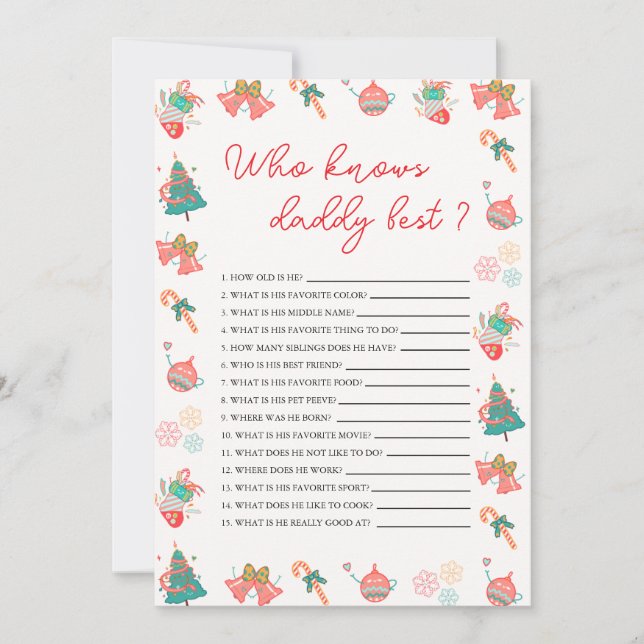 Who Knows Daddy Best Christmas Baby Shower Card (Front)