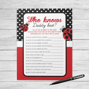 Who Knows Daddy Best Ladybug Baby Shower Game Pack Notepad