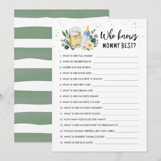 Who Knows Mommy Best Game Baby Is Brewing Card (Front/Back)