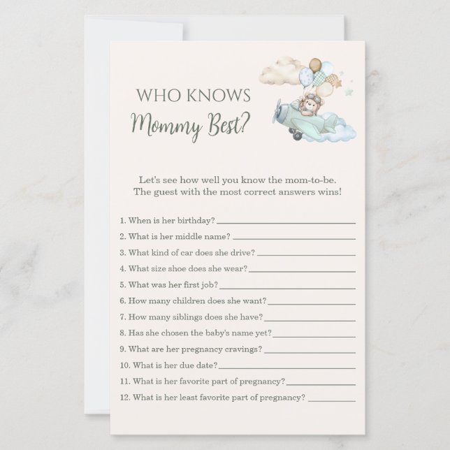 Who Knows Mommy Best Game Bearly Wait Airplane Boy (Front)