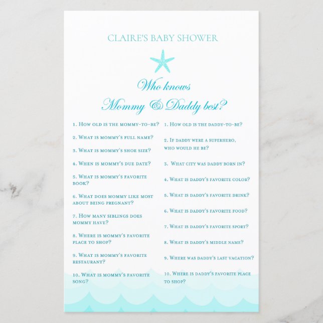 Who knows mum and dad - Baby Shower Game (Front)