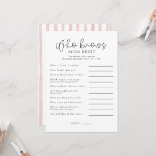 Who Knows Mum Best Baby Shower Game Card