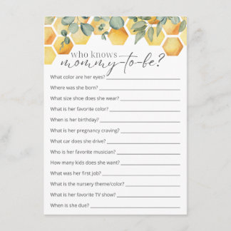 Who Knows Mummy Bee Baby Shower Game Enclosure Card