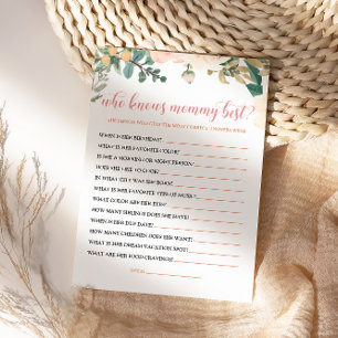 Who Knows Mummy Best Baby Shower Game Card