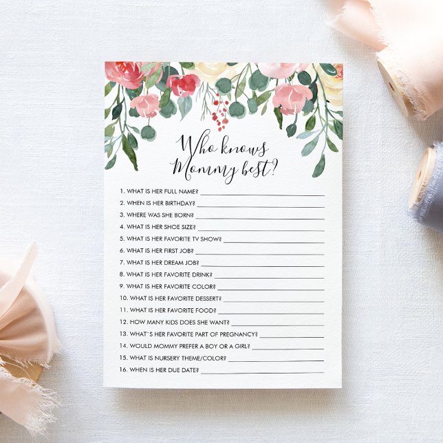 Who knows Mummy Best? Baby Shower Game Card (Creator Uploaded)