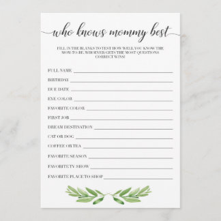 Who Knows Mummy Best Baby Shower Game Cards