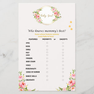 Who Knows Mummy Best Baby Shower Game Flyer