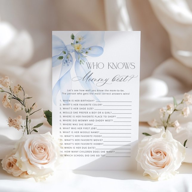  Who knows mummy best Blue Bow baby shower game (Creator Uploaded)