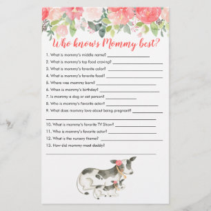 Who knows Mummy Best Cow Farm Baby Shower Game