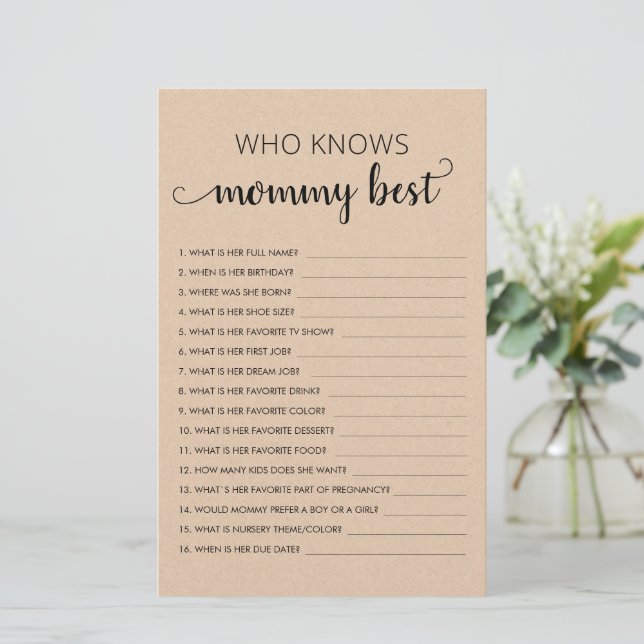 Who knows Mummy Best? Customised Baby Shower Game (Standing Front)