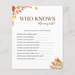 Who Knows Mummy Best Fall Baby Shower Game Card